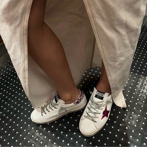 Golden Goose White Sneakers with Pink Star